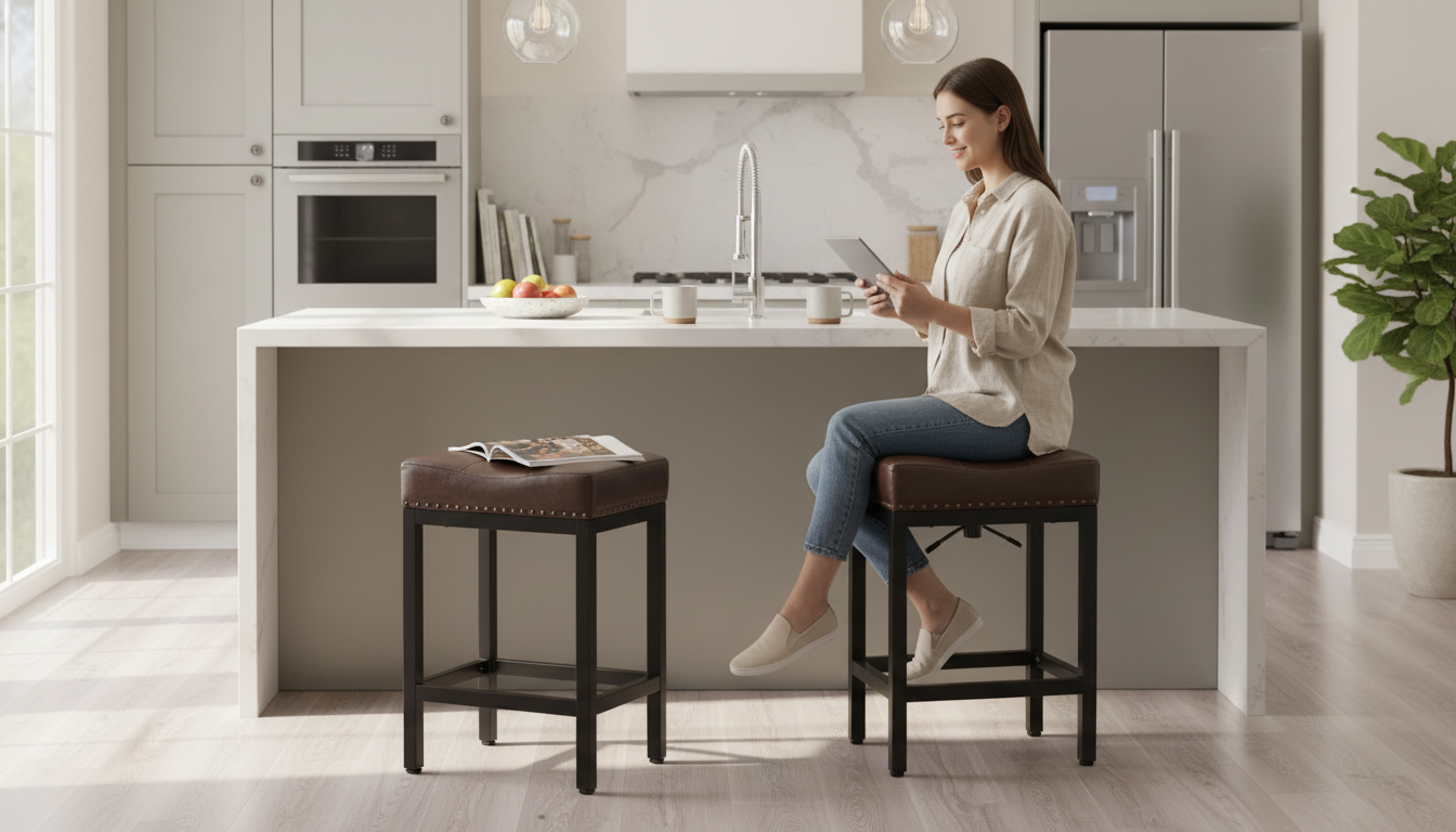 Saddle Bar Stools: PU Leather, Adjustable, Metal Base